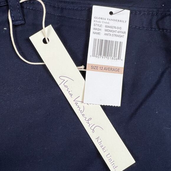 Gloria Vanderbilt Anita Straight Leg Khaki Pants Midnight Affair (Navy) Size 12 - Picture 7 of 10